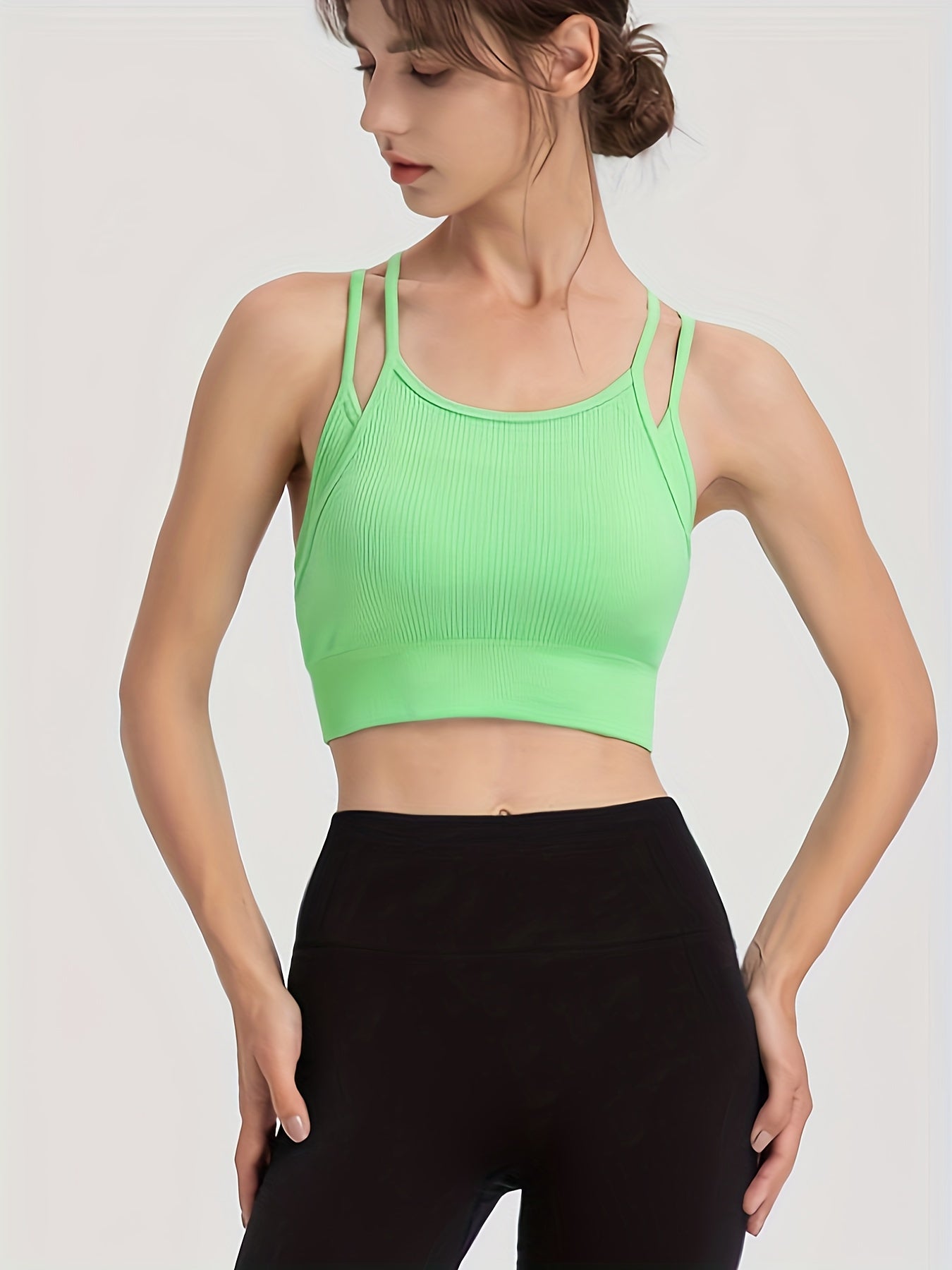 Spaghetti Strap Sports Bra Beauty Back Fitness Workout Running Crop Top