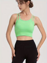 Spaghetti Strap Sports Bra Beauty Back Fitness Workout Running Crop Top