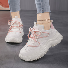 Women's Faux Leather Chunky Sneakers Shock Absorption Shoes