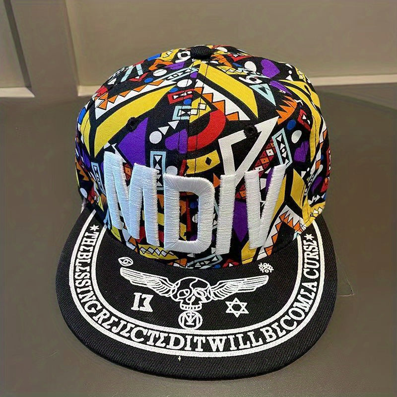 Skull Print Embroidery Baseball Cap Colorful Graffiti Print Sports Hat