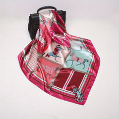 Horse Print Satin Silk Square Scarf Head Wrap Classic Sunscreen