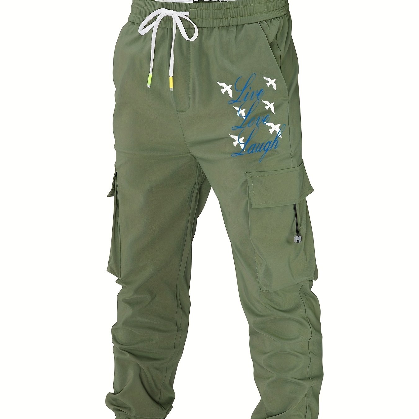Men's Cargo Pants Live Love Laugh Slogan Print Joggers