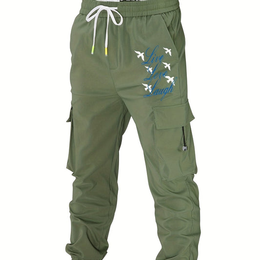Men's Cargo Pants Live Love Laugh Slogan Print Joggers