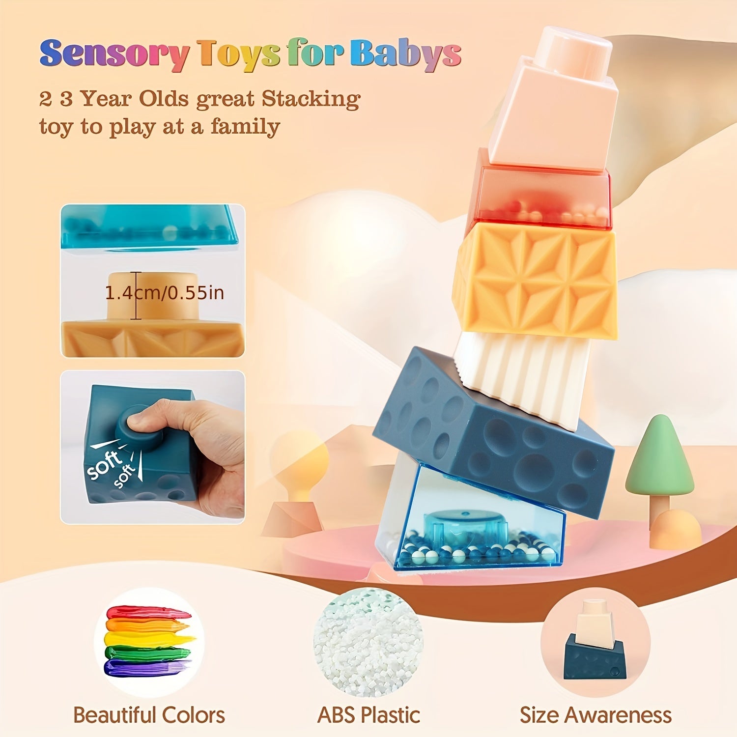 6 Piece Baby Stacking Toys for Balance Sorting Early Education Boys & Girls