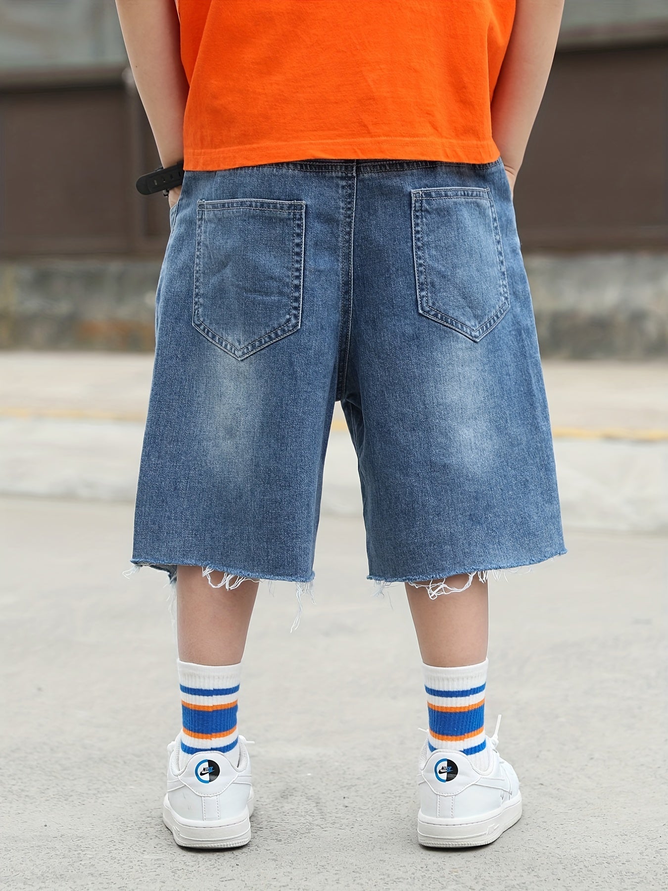 Boys' Ripped Denim Shorts Elastic Waist Cotton Shorts