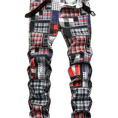 Boys Plaid Jeans Skinny Slim Fit Washed Denim Long Pants Kids Clothing