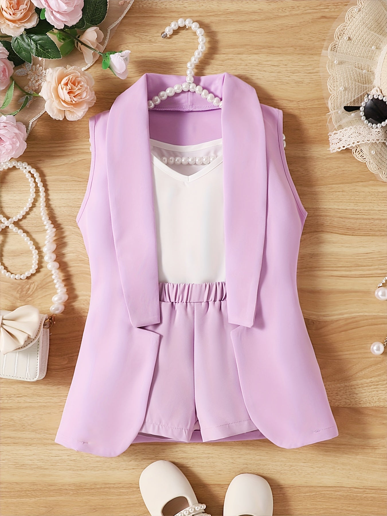 3pc Girls Suit Blazer Shorts Cami Set