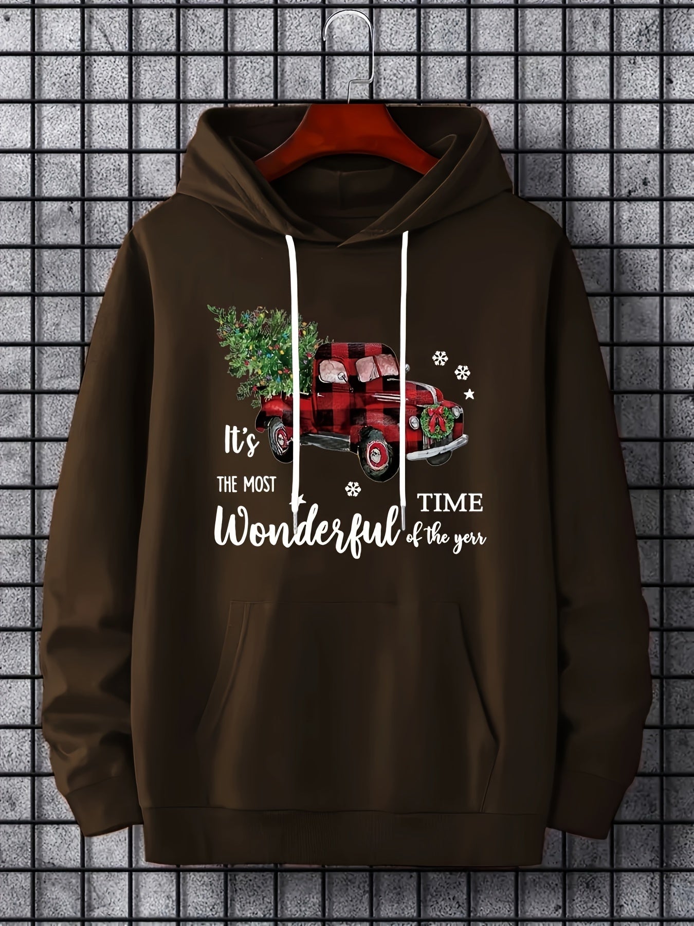 Christmas Car And Tree Print Hoodies For Men Graphic Hoodie