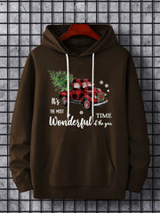 Christmas Car And Tree Print Hoodies For Men Graphic Hoodie