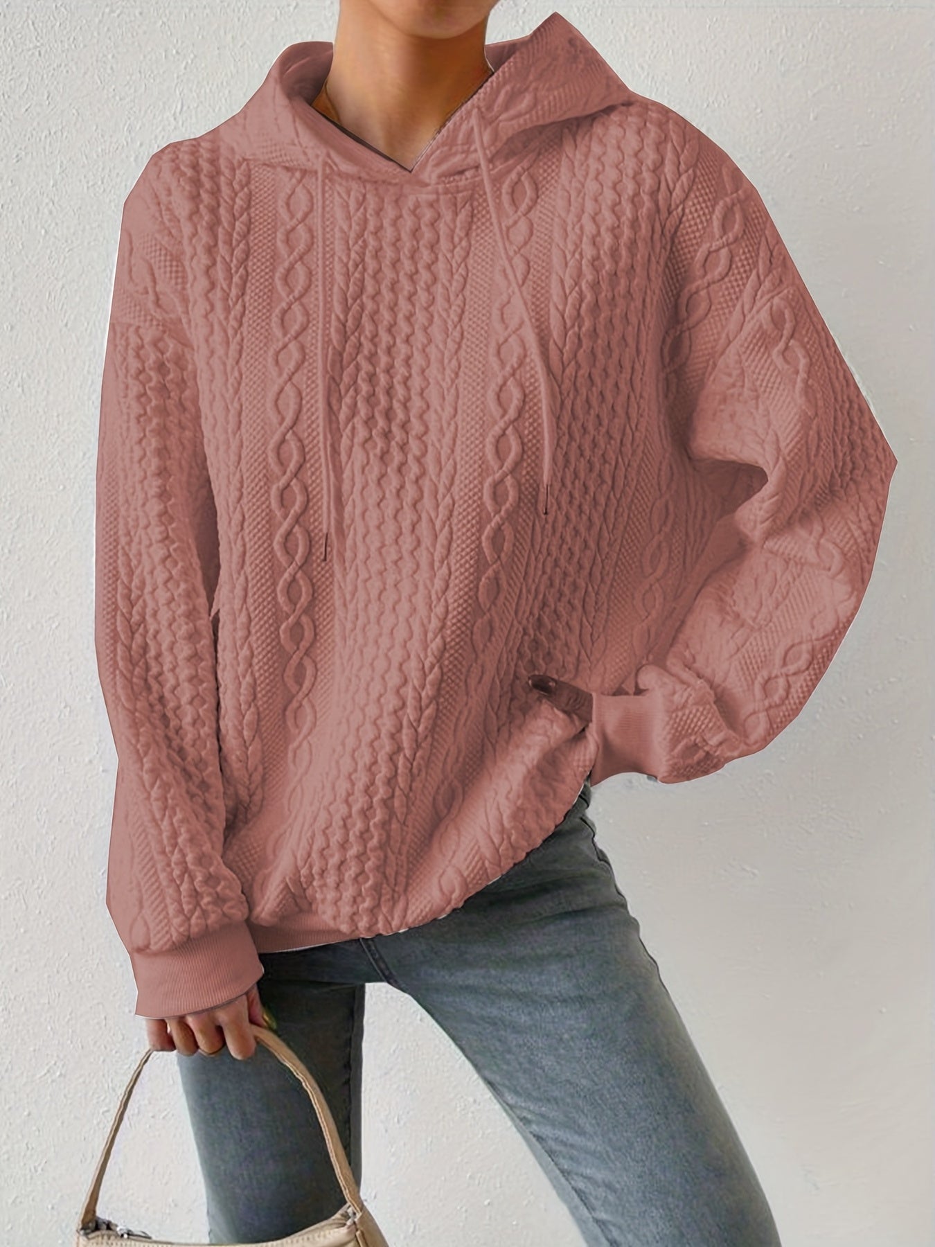 Textured Drawstring Hoodie Long Sleeve Sweatshirt