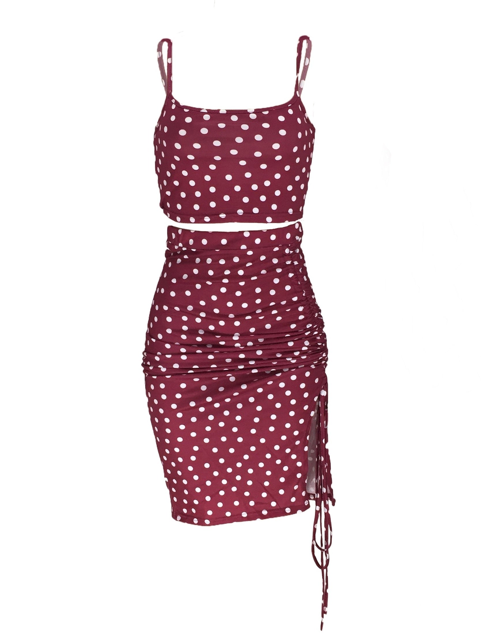 Polka Dot Two piece Skirt Set Crop Cami Top & Drawstring Skirt