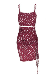 Polka Dot Two piece Skirt Set Crop Cami Top & Drawstring Skirt