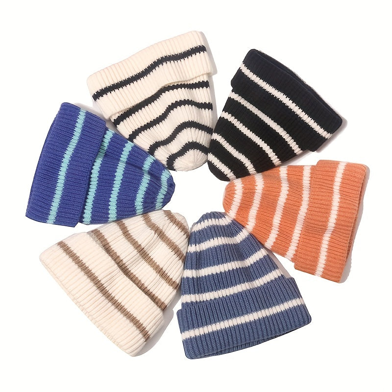 Kids' Striped Woolen Windproof Beanie Hat