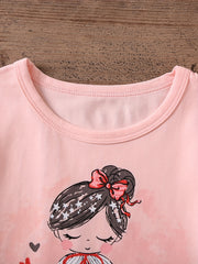 Girls Portrait Print Pajama Set Kids Clothes