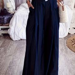 Solid High Rise Wide Leg Trousers