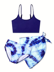3pcs Girls Tie Dye Swimsuit Set Beach Bathing Suit Summer Clothes