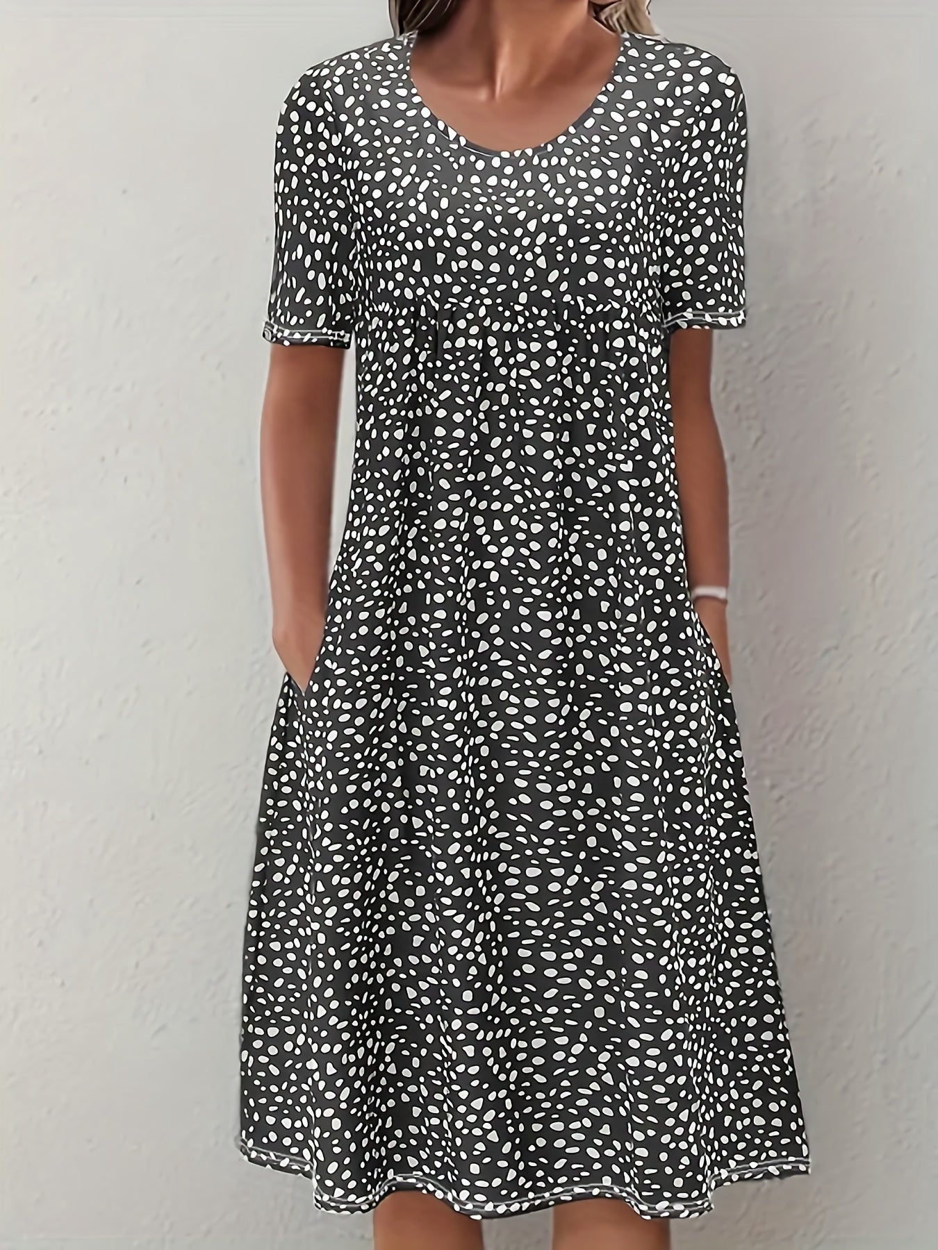 Boho Floral Print Dual Pockets Dress Short Sleeve Women's