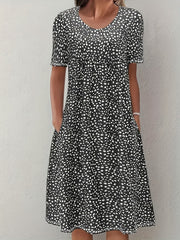 Boho Floral Print Dual Pockets Dress Short Sleeve Women's