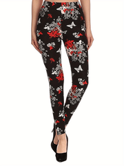 Plus Size Floral & Butterfly Print High Rise Leggings