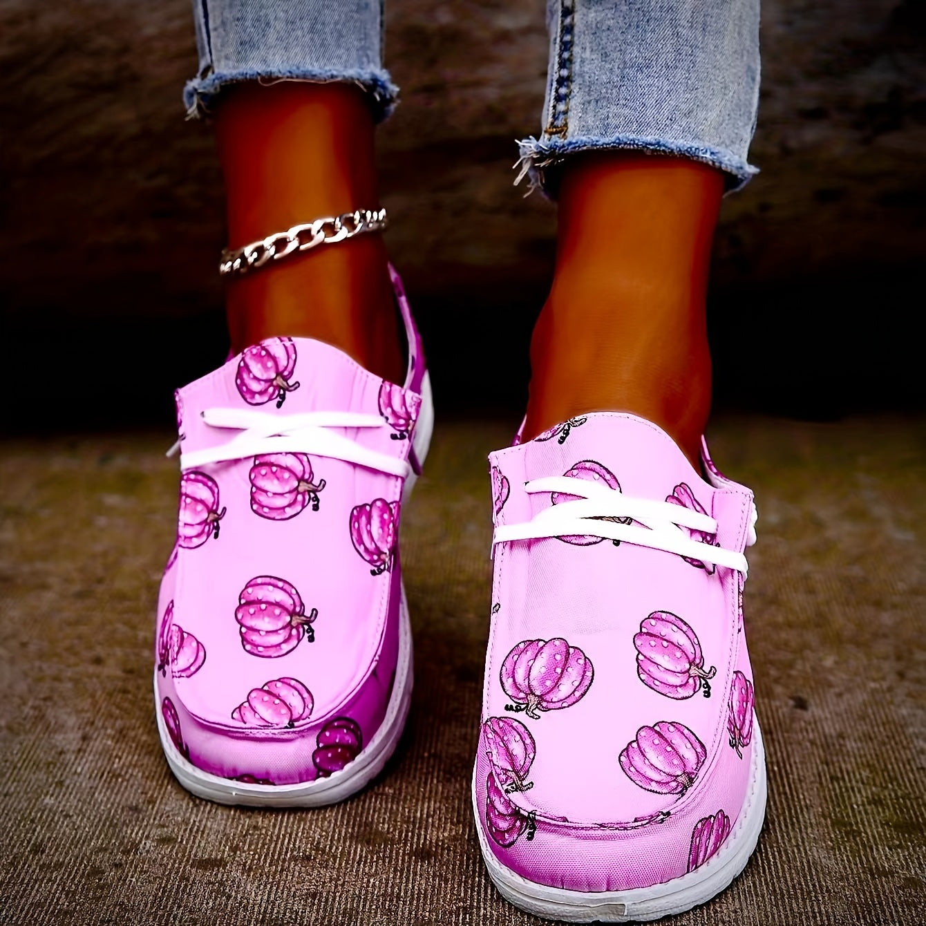 Women's Pumpkin Printed Canvas Shoes Low Round Toe Halloween Shoes
