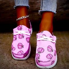 Women's Pumpkin Printed Canvas Shoes Low Round Toe Halloween Shoes