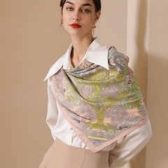 Classic Floral Print Shawl Silk Square Scarf French Style Headwrap