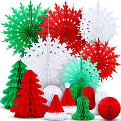 16pcs Assorted 3D Paper Honeycomb Christmas Decorations