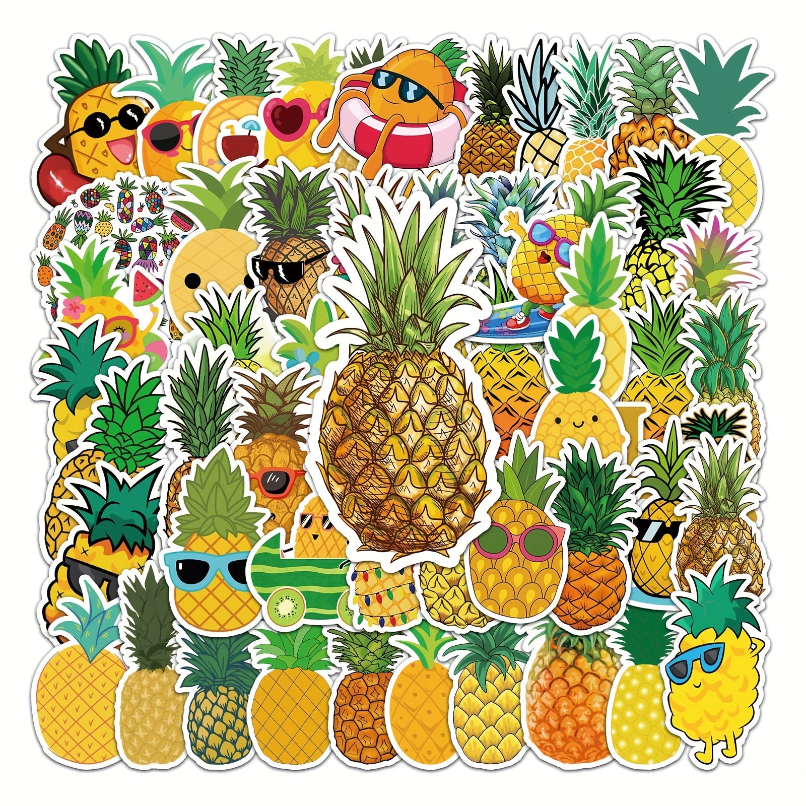 50 Pineapple Pattern Waterproof Stickers Water Bottles Laptop Luggage