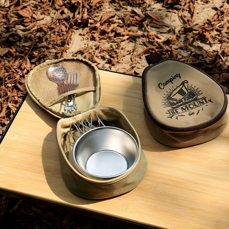 Stainless Steel Camping Bowl Set with Handle & Storage Bag