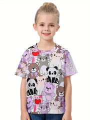Kids 3D Animals Graphic Short Sleeve T-shirt - Summer Sports Gift