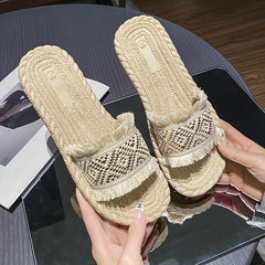 Stylish Tassel Straw Slippers Sandals for Women