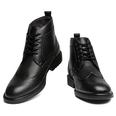 Men's Oxford Cap Toe Ankle Boots Lace-Up Side Zip Casual Leather Shoes