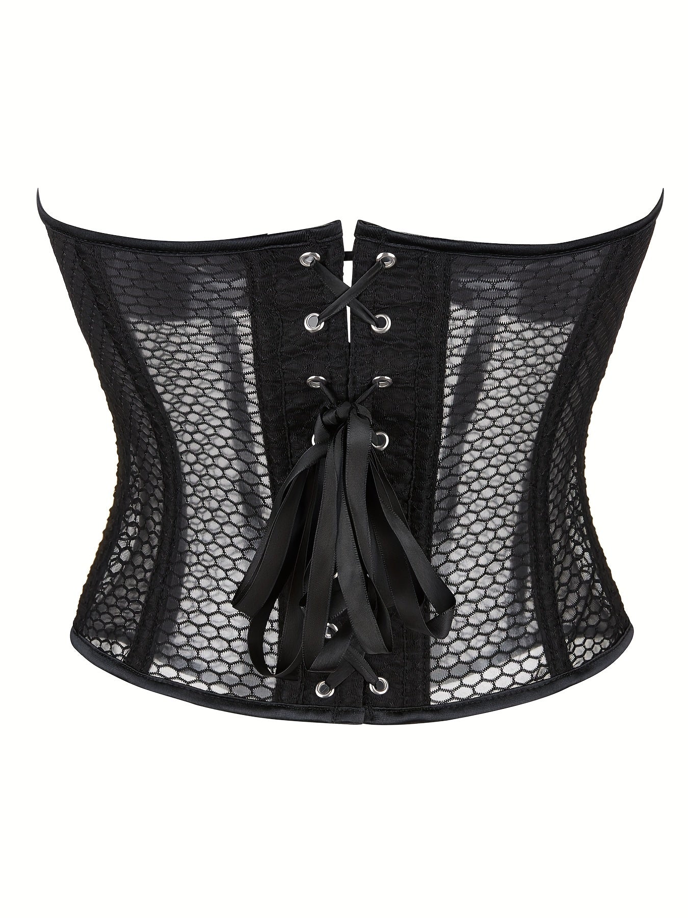 Mesh Strapless Corset Bustier Body Shaper Lace Up Lingerie