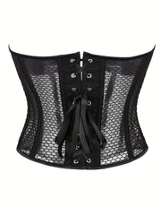 Mesh Strapless Corset Bustier Body Shaper Lace Up Lingerie