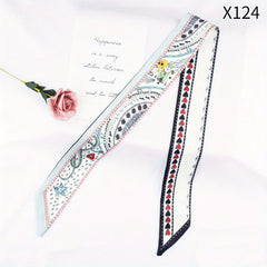 Flower Print Skinny Scarf Long Ribbon Neckerchief Silk Twilly Scarf