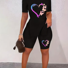 2pcs Tee & Biker Shorts Set Slit Sleeve Casual T Shirt & Biker Shorts