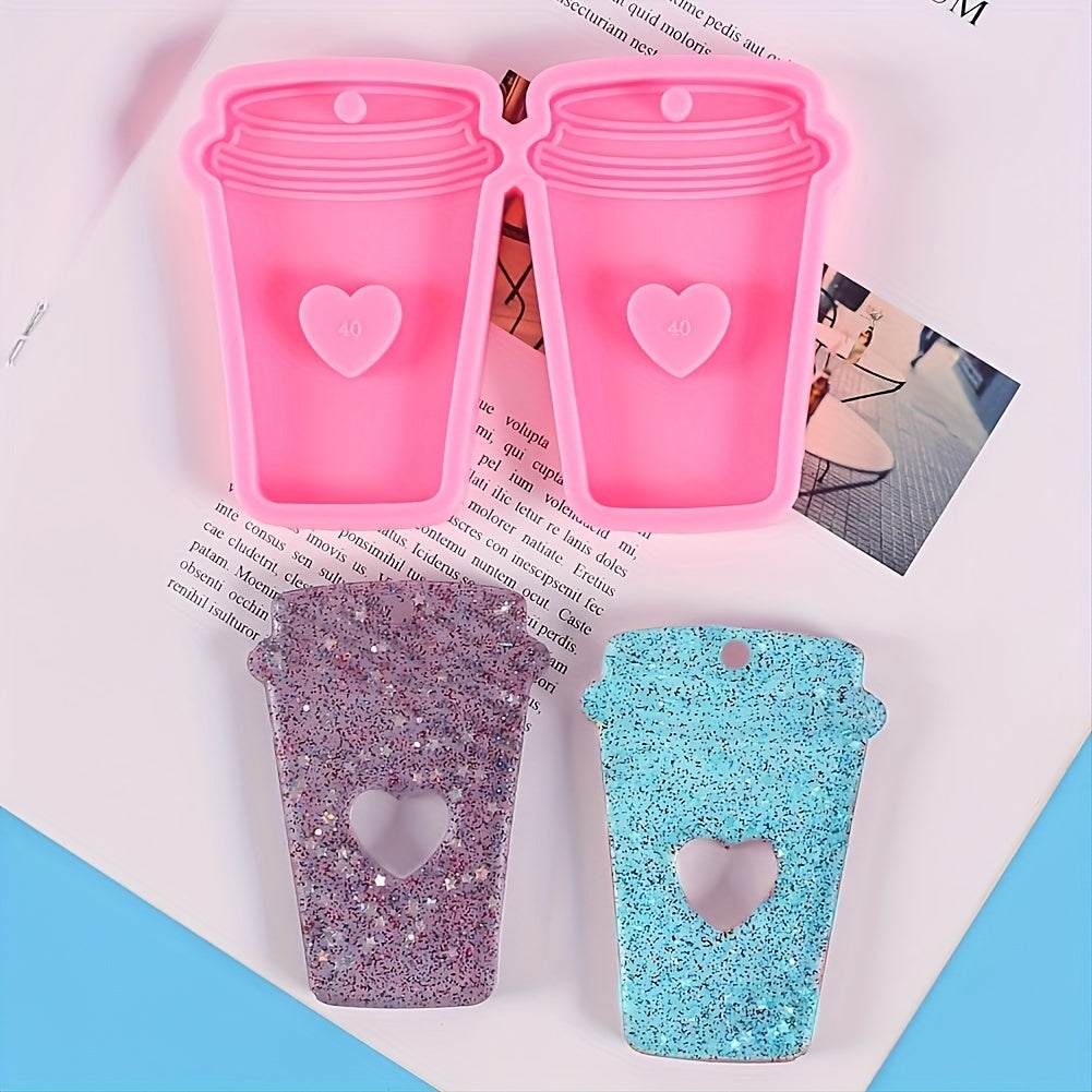 Heart Cutout Resin Milk Tea Cups Keychain Mold