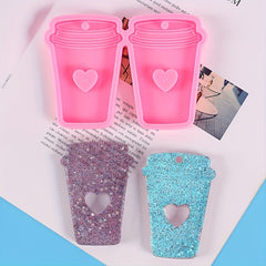 Heart Cutout Resin Milk Tea Cups Keychain Mold