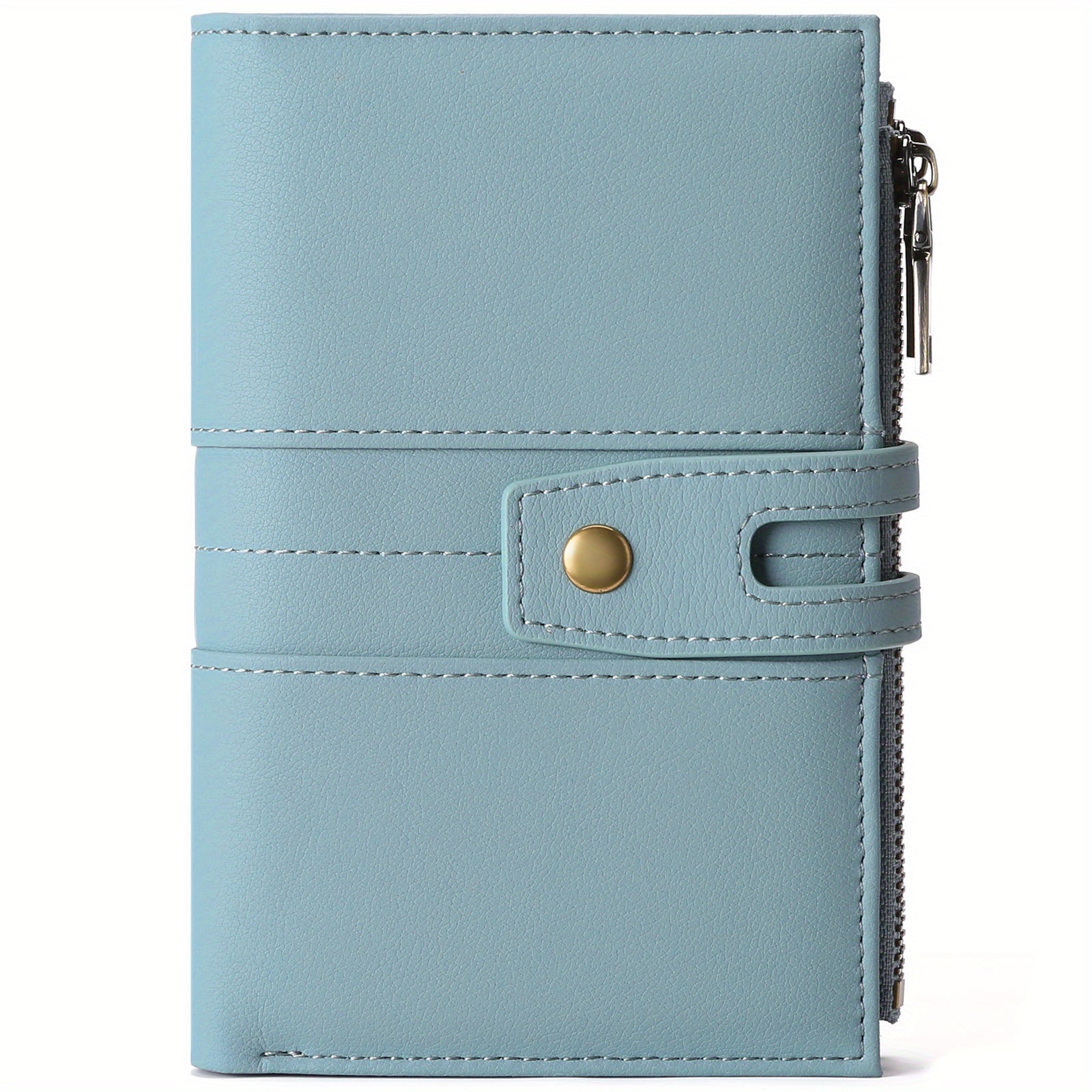 RFID Blocking Short Wallet Light Mint Green Snap Closure Zipper Coin Pocket