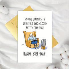 Funny Birthday Card For Men - TV Watcher - Set of 2