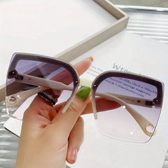 Semi Rimless Sunglasses Rivet Decor Gradient Lens UV400