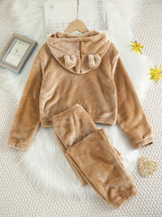 Girls Fleece Pajamas Set, Hoodie Top & Pants, Long Sleeve, Warm Lounge