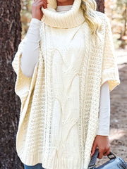 Casual Sweater Women's Plus Solid Cable Batwing Sleeve High Neck