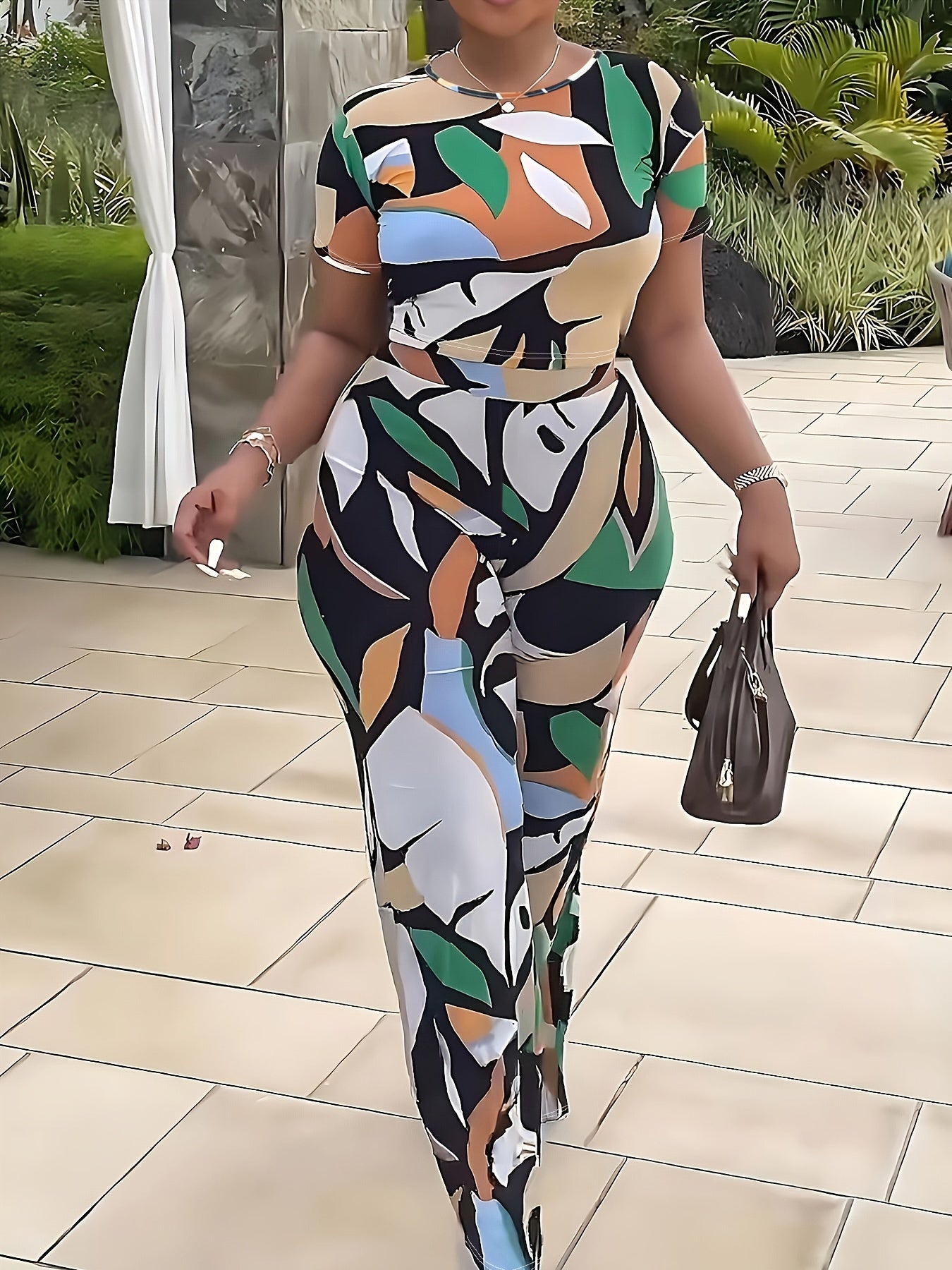 Abstract Print Tee & Pants Set
