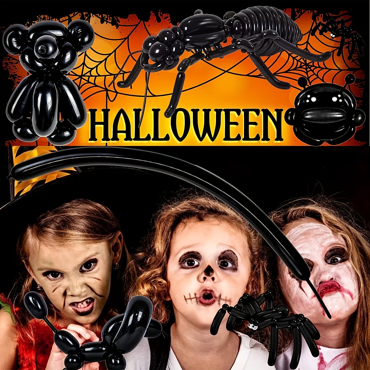 100pc Twisted Spider Latex Balloons for Halloween Decor