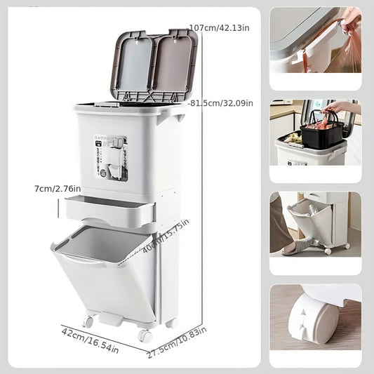 Large Capacity Trash Can with Lid, Household Rubbish Bin, Dry/Wet Separation