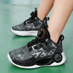 Boy's Basketball Shoes with Rotating Buckle Non Slip Sneakers