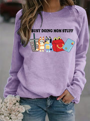 Letter & Cartoon Print Sweatshirt Crew Neck Long Sleeve Women's Clothing