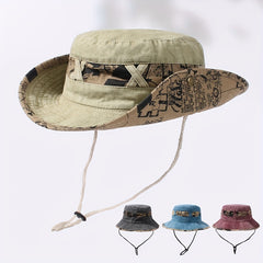Vintage Washed Bucket Hat Wide Brim UV Protection Sun Hat Letter Printed