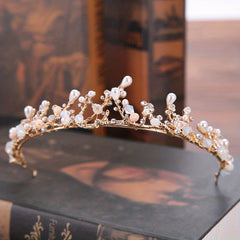 Pink Crystal Crown Princess Headband Pearl Decorative Headwear